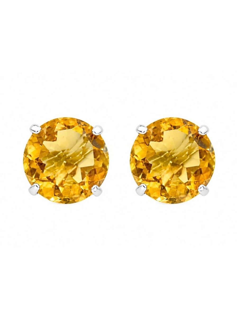 Genuine 8.46 Cts Yellow Topaz Stud Earrings 14k White Gold